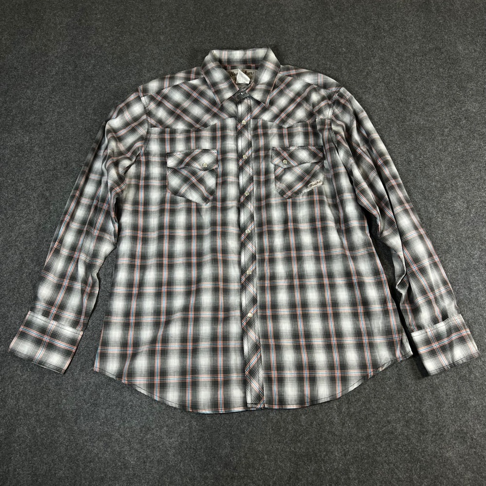 Wrancher by Wrangler Mens Plaid Western Snap Shirt Black Orange MTW1201 L
